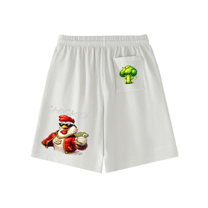 chicken shorts,graphic shorts,streetwear shorts,hustle shorts,summer streetwear,urban fashion,luxury streetwear,trendy shorts,elevated edition