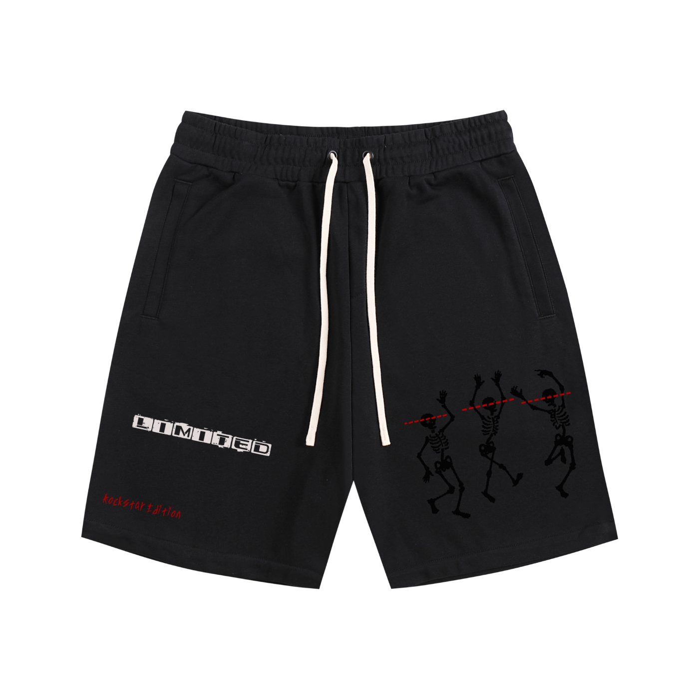 streetwear shorts,skeleton shorts,graphic shorts men,black streetwear,grunge aesthetic clothing,y2k streetwear,rockstar style shorts,urban fashion men,edgy streetwear,oversized shorts