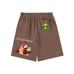 chicken shorts,graphic shorts,streetwear shorts,hustle shorts,summer streetwear,urban fashion,luxury streetwear,trendy shorts,elevated edition