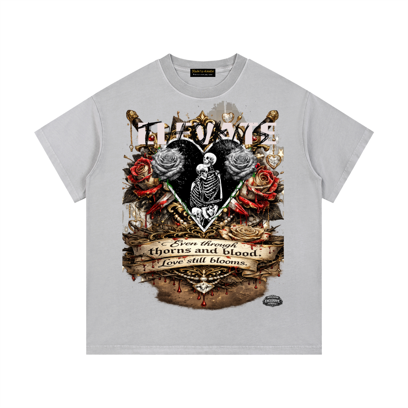 Thorns And Blood Tee,Gothic Graphic Tee,Skeleton Love Shirt,Dark Romance Shirt,Vintage Washed T Shirt,Rose Graphic Tee,Luxury Streetwear,Unisex Graphic Tee,Limited Edition Tee,Duilx Clothing