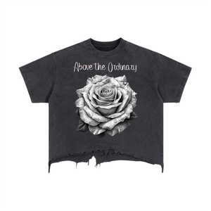 above ordinary tee,statement tee,graphic tee,streetwear brand,rose graphic tee,skull butterfly shirt,premium streetwear,edgy streetwear